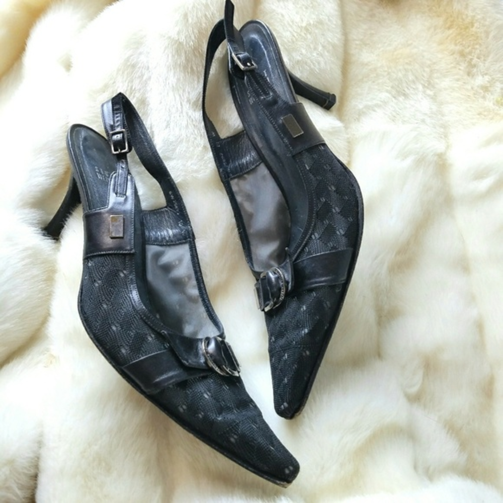 Stuart Weitzman‎ Black Lace Slingback Heels sz 10